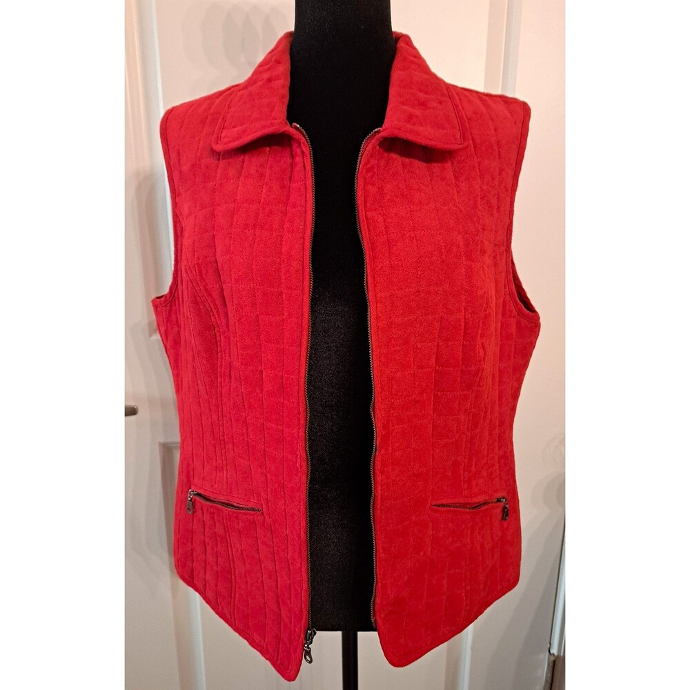 Christopher & Banks Red Quilted Zip Front Pockets Lined Vest Women’s Size M